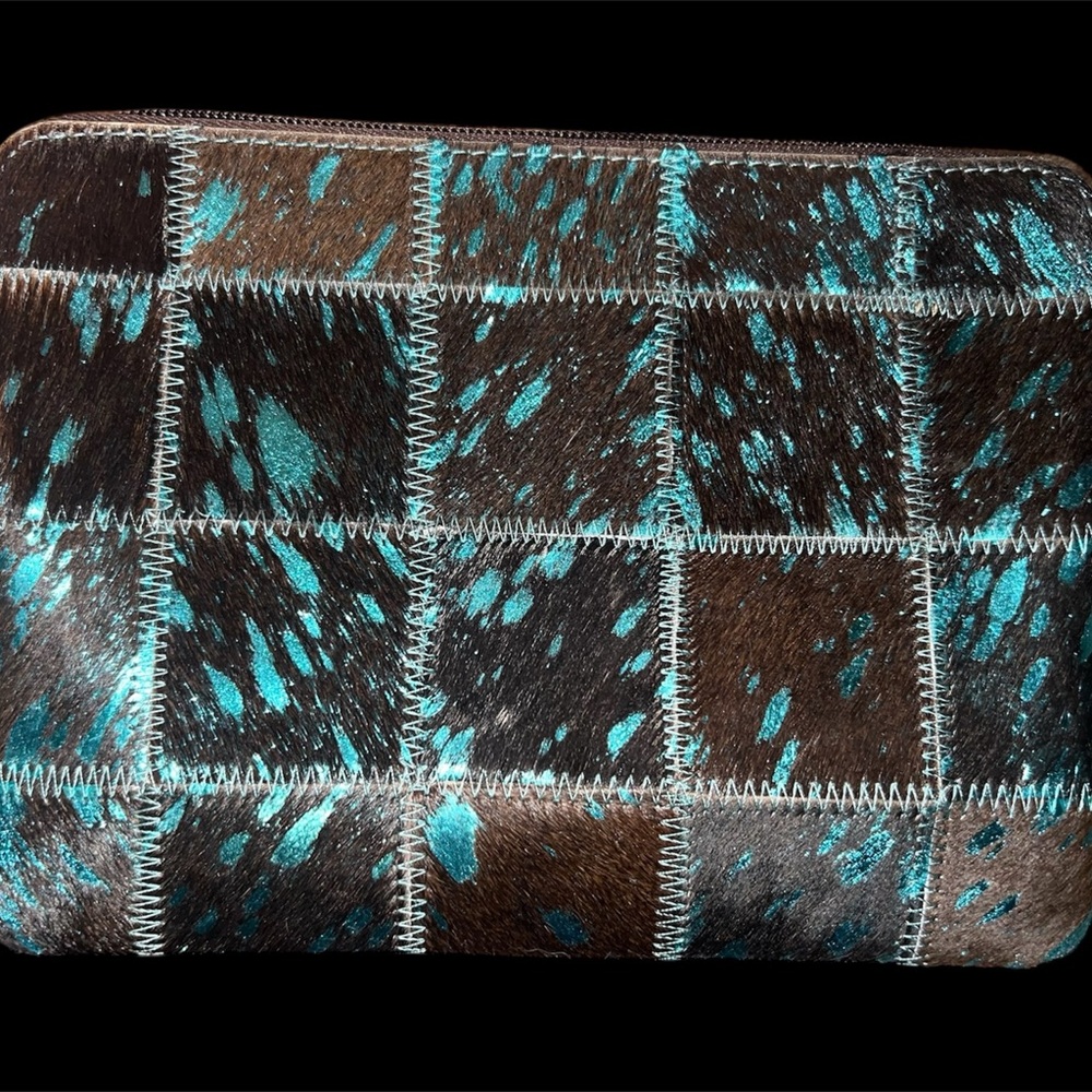 Patchwork Leather Cowhide Makeup Bag - image 1